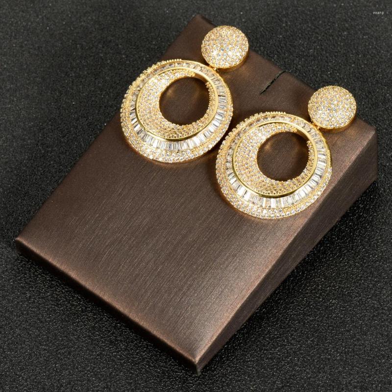 

Dangle Earrings Fashion Gorgeous White Cubic Zirconia Circle Round Drop For Women Bridala Trendy Jewelry Gift Bijoux E-1003