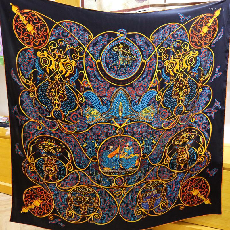 

Scarves High-end Elegant Female Exquisite 1001 Nights Printed Quality 18MM Thickened Silk Hand-rolled Edge Large Square Scarf Shawl