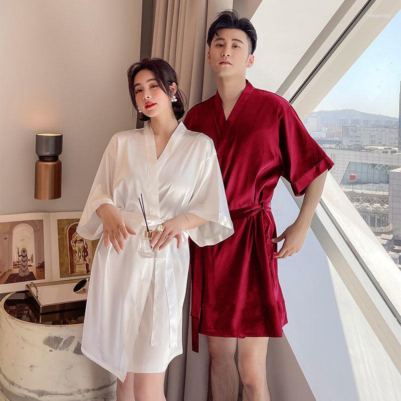 

Women's Sleepwear Women's Lovers Kimono Robe Satin Summer Half Sleeve Bathrobe Gown Nightgown Casual Intimate Lingerie Solid HOMEWEAR, White men
