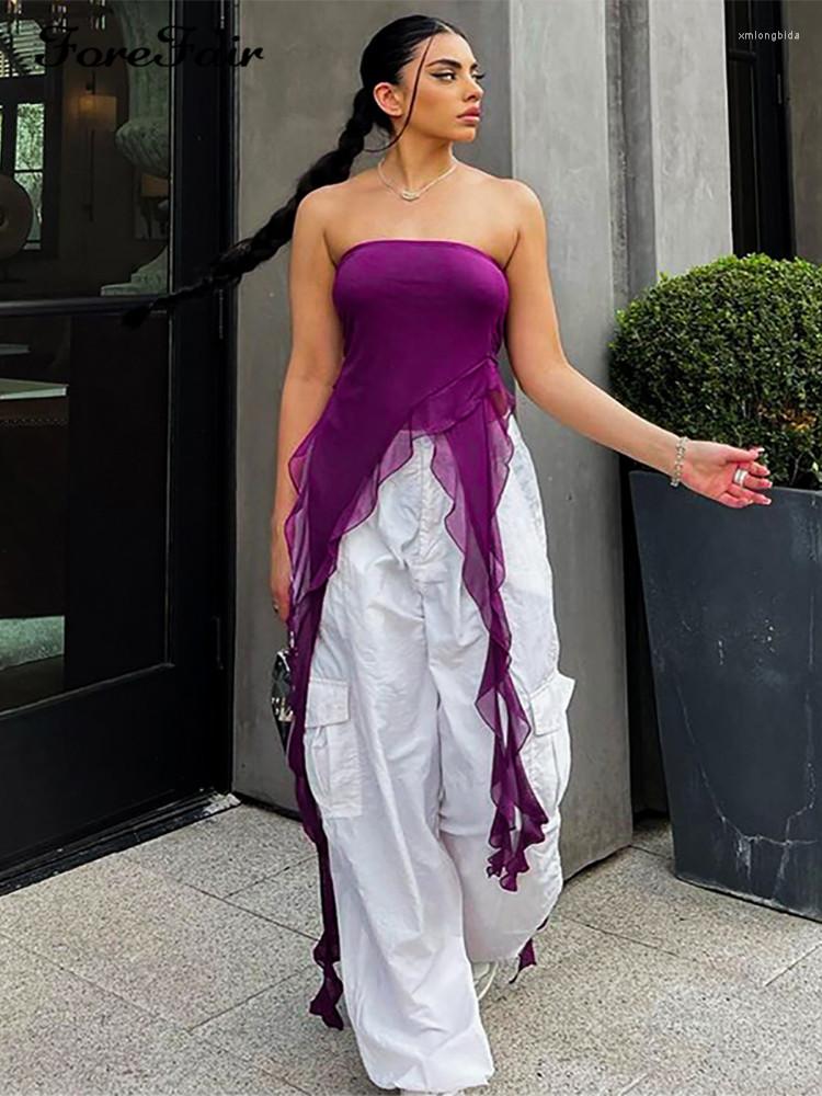 

Women' Tanks Forefair Summer Strapless Tube Crop Tops Y2k Backless Off Shoulder 2023 Ruffles Fashion Streetwear Casual Sexy Tank Top Women, Dark purple
