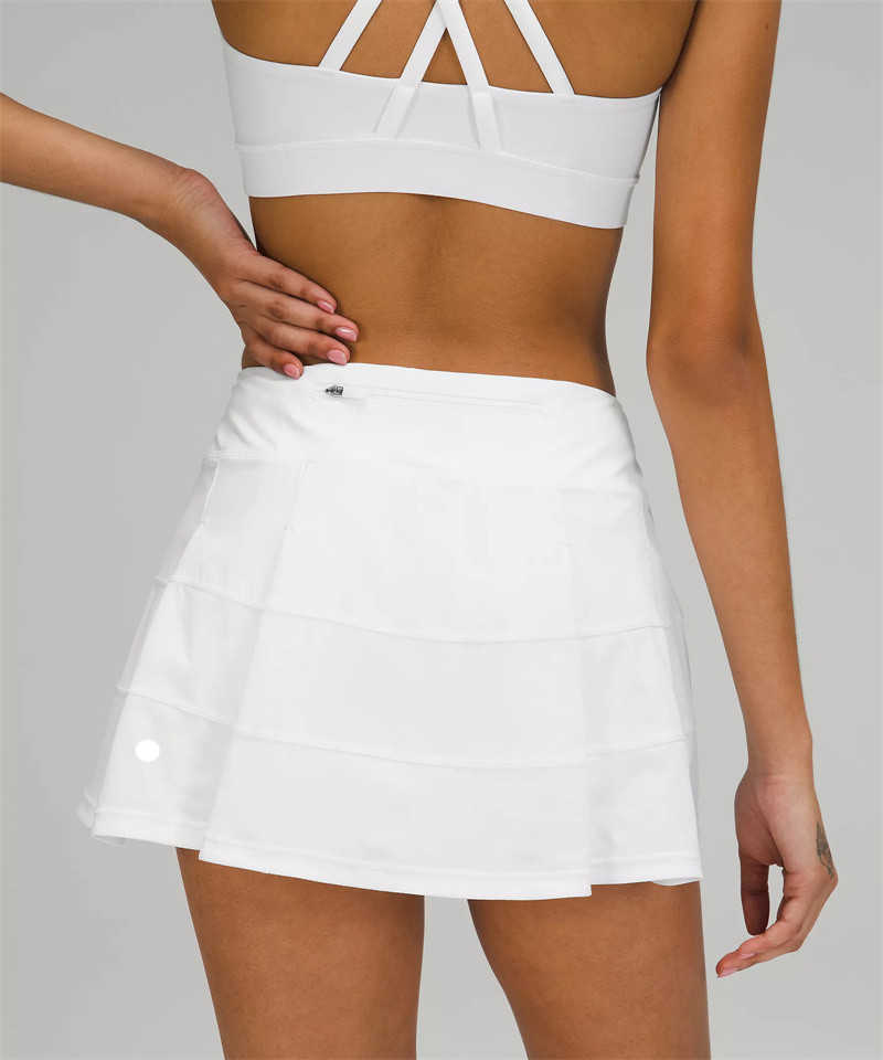 

Sport L-01 Shorts Women Yoga Skirts Workout Shorts Solid Color Pleated Tennis Golf Skirt Anti Exposure Fitness Short Skirt Woman Lady, Black