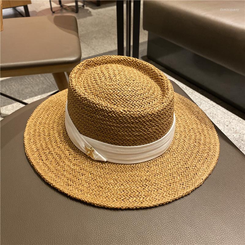 

Berets 202306-2508752 Ins Beach Holiday British Summer Handmade Paper Grass Bee Ribbon Fedoras Cap Men Women Leisure Panama Jazz Hat, Khaki