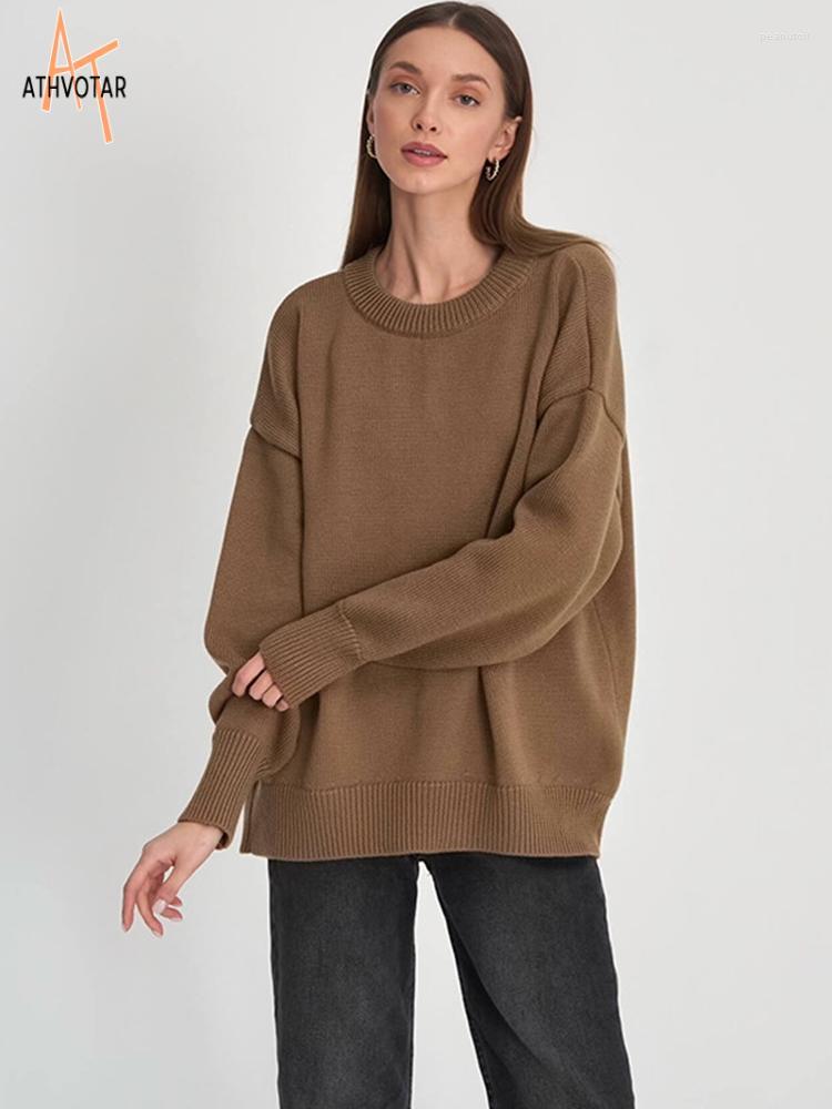

Women's Sweaters ATHVATO Solid Color Simple Round Neck Women Sweater Soft Loose Warm Pullover Lazy Classic Korean Version 2023, Green