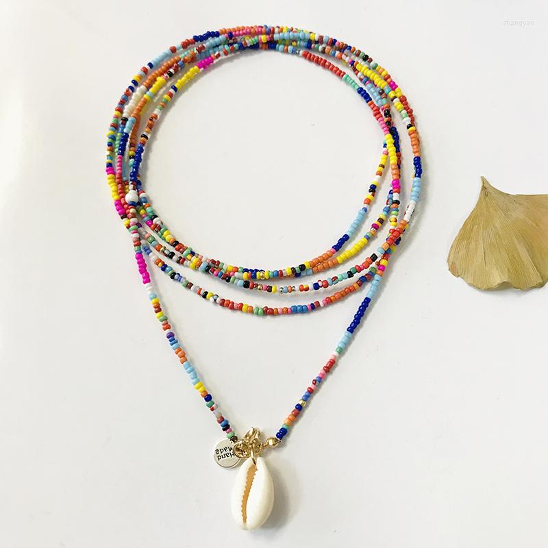 

Pendant Necklaces 2023 Summer Bohemian Colorful Rice Beads Necklace Handmade Delicate Multi-Layer Clothes Accessories Women Trend Shell