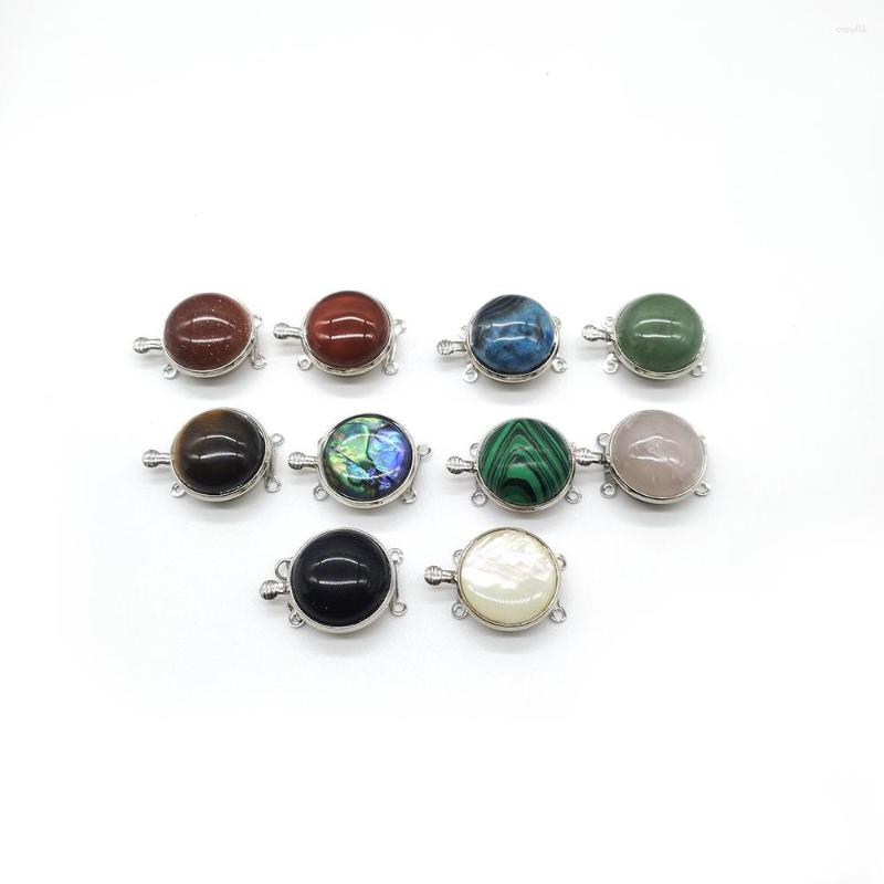 

Pendant Necklaces Natural Round Connector Double-hole Alloy Inlaid Agate Tiger Eye Making Jewelry Bracelet Gift Necklace Accessories