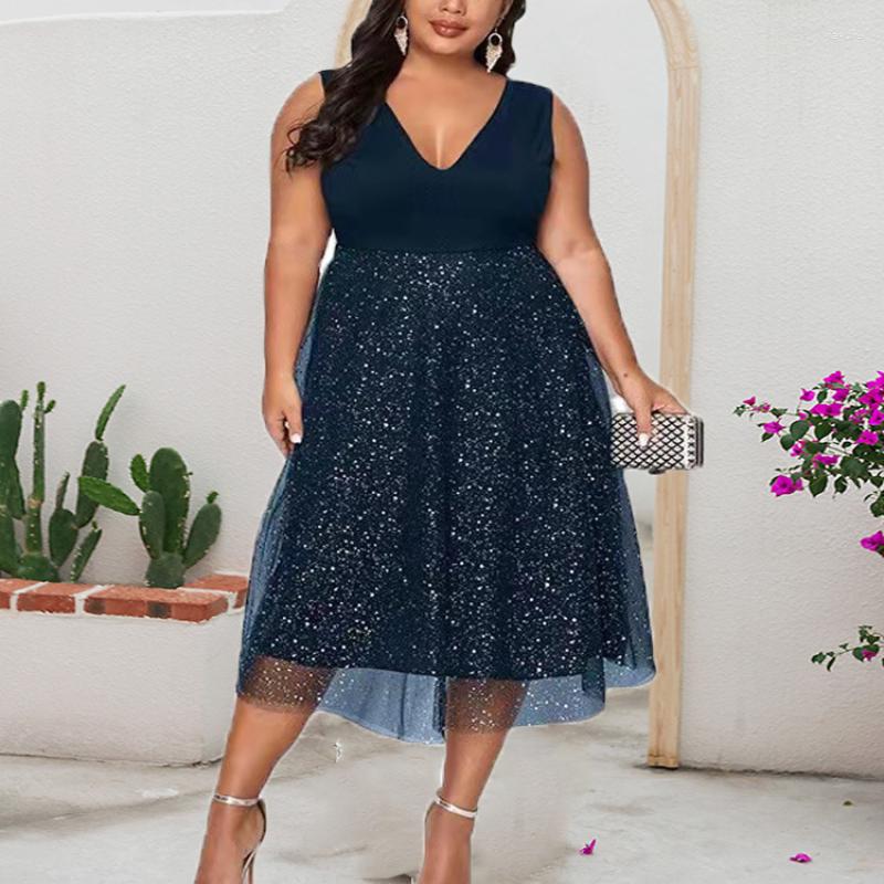 

Casual Dresses Oversize 5XL Dress For Women Blue Elegant Midi Sequin Chiffon Clothing 2023 Summer Autumn Ladies Cocktail Evening Party, Black