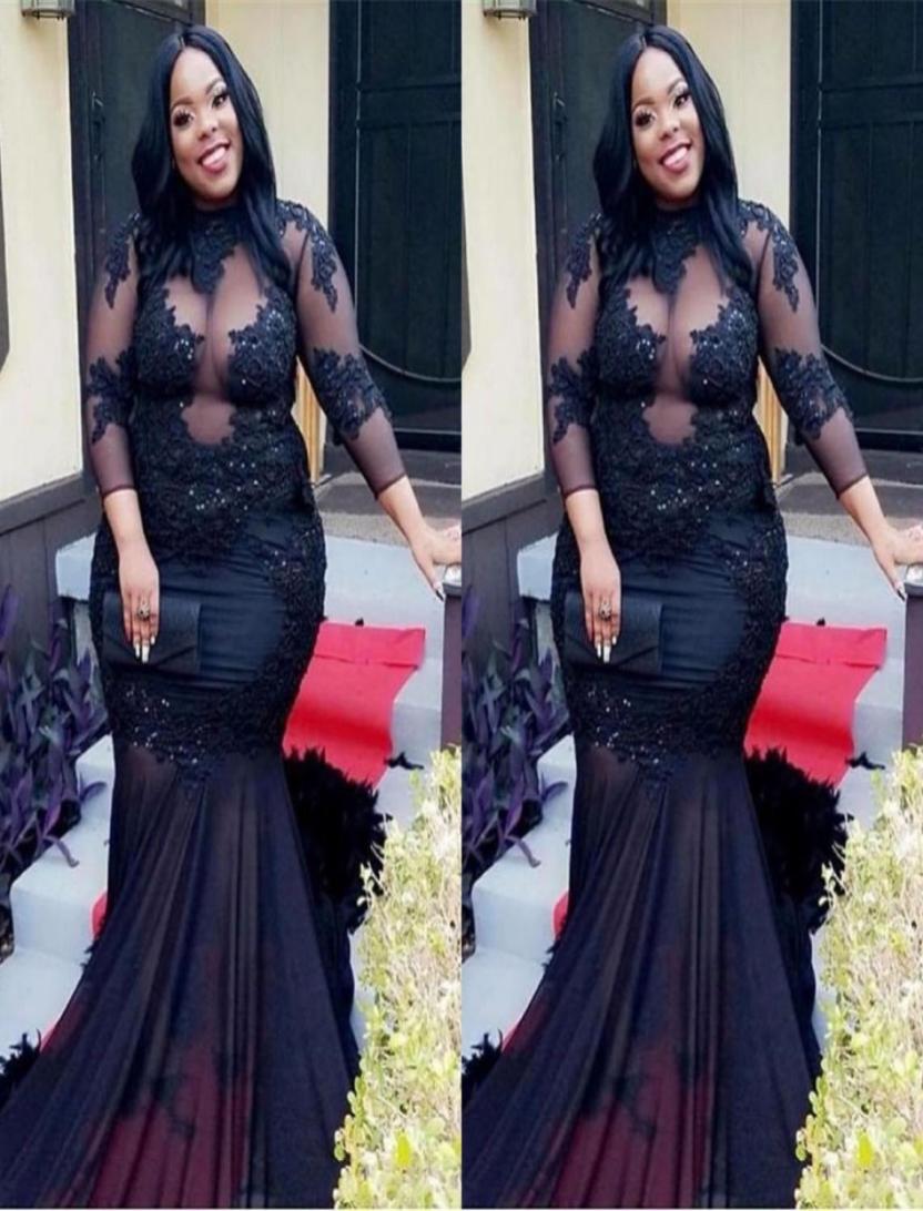 

Vintage Black Lace Plus Size Special Occasion Dresses Evening Formal Gowns 2022 Applique Beads 34 Sleeves Mermaid Party Prom dres4722084, Green