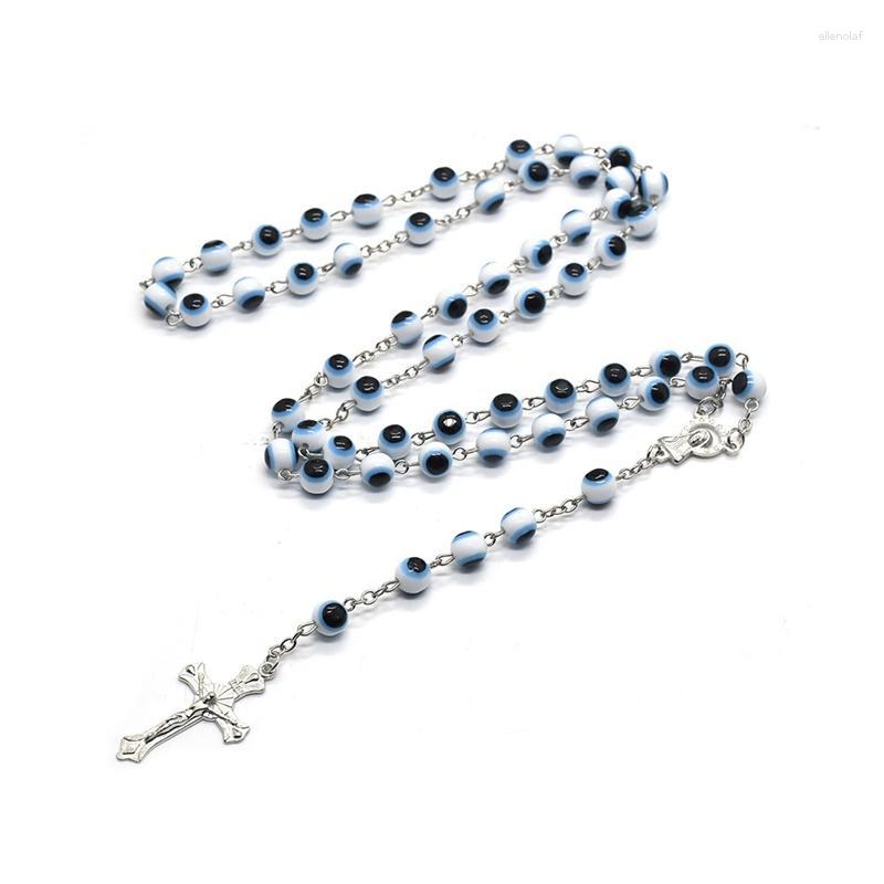 

Pendant Necklaces White Plastic Eyes Beads Rosary Necklace Jesus Cross Religious Catholic LongPendant Gord22