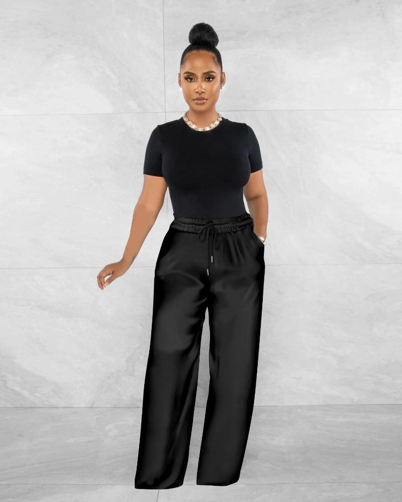 

Women' Pants Women Fashion Knit Ribbed High Waist Straight Wide Leg 2023 Summer Chic Streetwear Vintage Loose Trousers, Beige