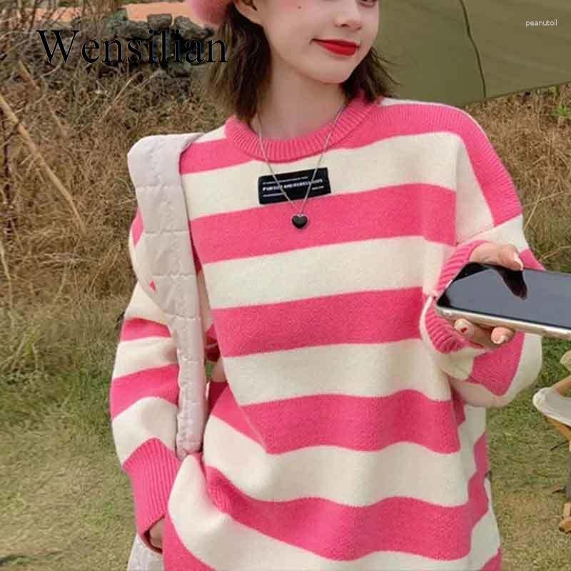 

Women's Sweaters Autumn Winter Knitted Striped Sweater Women Pullovers Oversized Loose Fall Pink Warm Jumper Streetwear Teen Knitwear, Black