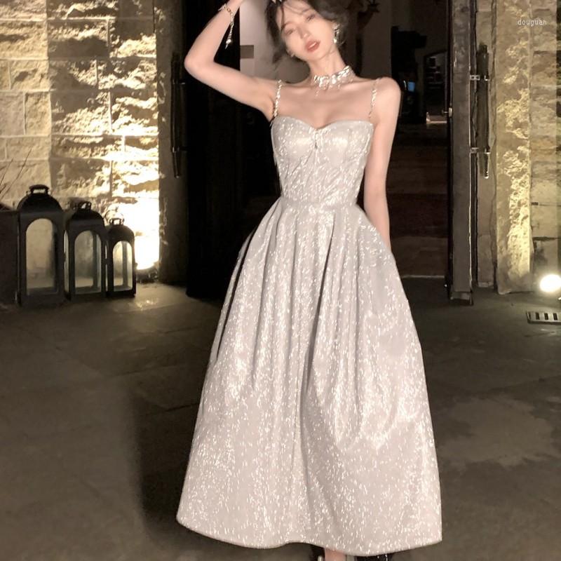 

Casual Dresses 2023 Summer Dress Camisole A Celebrity Strapless Lady Collet High Luxury Advanced Sense Niche A-Line Sequin, Gray
