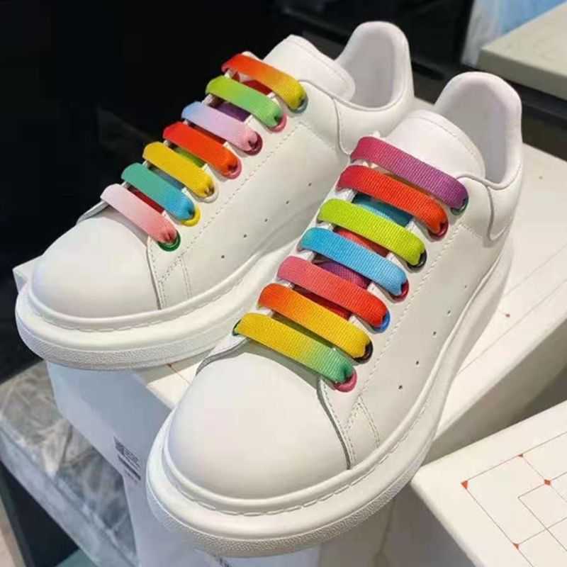 

Foreign Trade Spring New MQ Stars Same Style Small White Shoes with Genuine Leather Matsutake Thick Sole Heightening Sports Versatile Casual Couple Shoes, Colorful laces