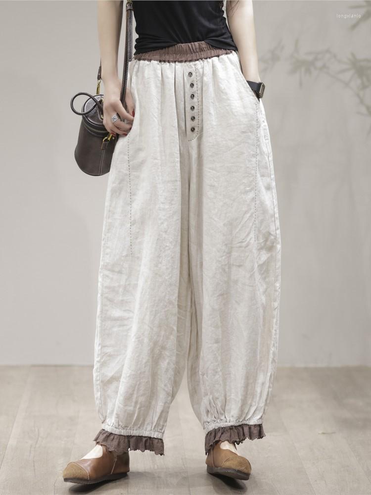 

Women's Pants Flax Casual Women Retro Spring Summer Loose Ankle-Length 2023 Ladies Elastic Waist All-match Trousers, Figure 4