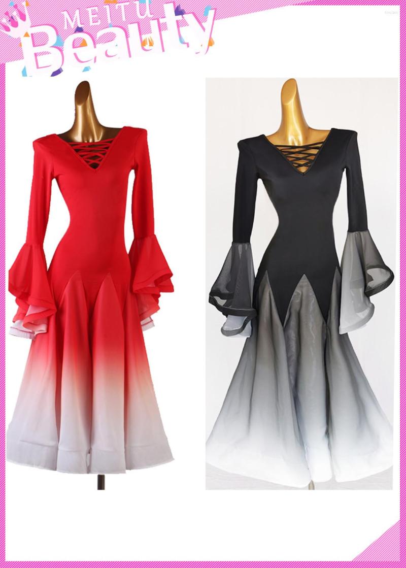 

Stage Wear Ballroom Dance Dresses Foxtrot Dancing Skirt Women Waltz Dress Gradient ColorMQ250, Black