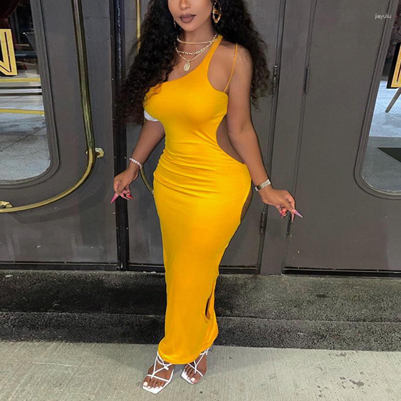 

Casual Dresses 2023 Summer Fashion One Shoulder Cutout Dress Sleeveless Bodycon Solid Color Long Women Club Streetwear, Purple