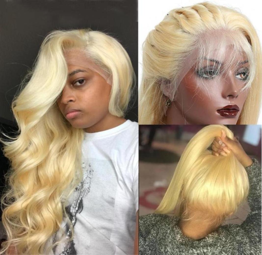 

Blonde Human Hair Lace Front Wig Pre Plucked Body Wave Virgin Peruvian Hair Glueless 613 Blonde Full Lace For Black Women32555103731386, Ombre color