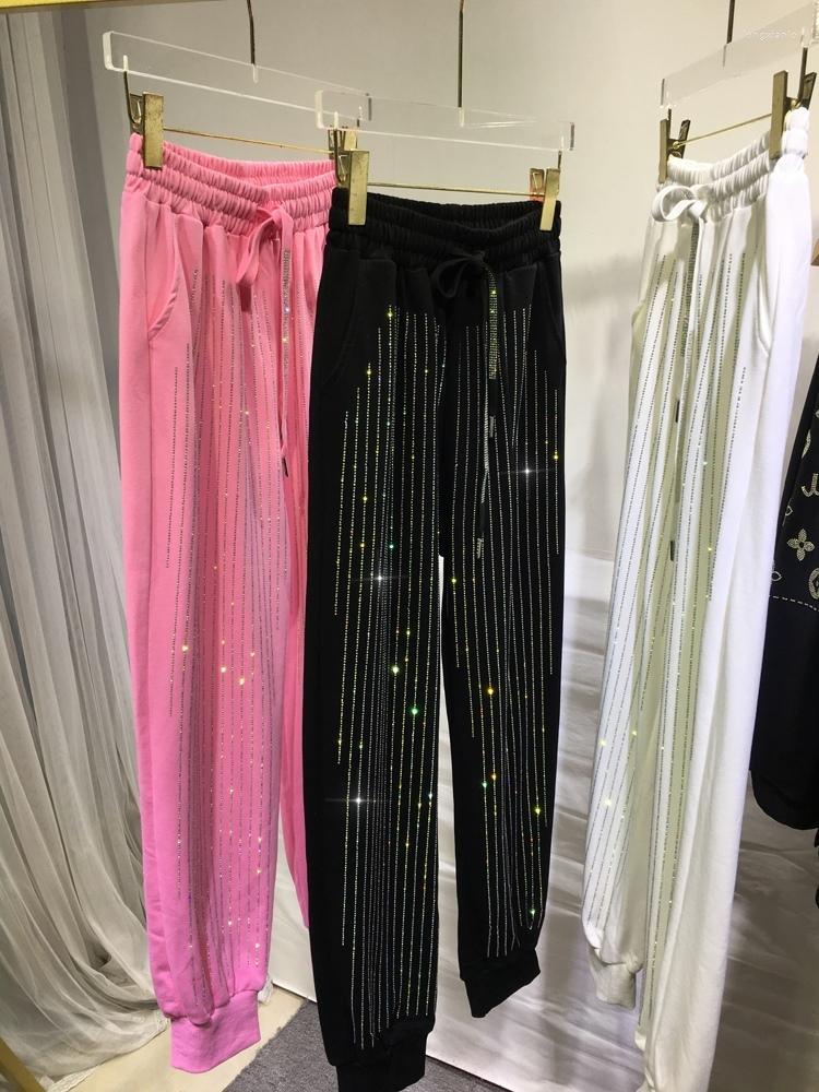 

Women's Pants Blingbling Drilling Female Sweatpants 2023 Spring Summer Terry Cotton Harem Elastic Waist Casual Sports Trousers, Black
