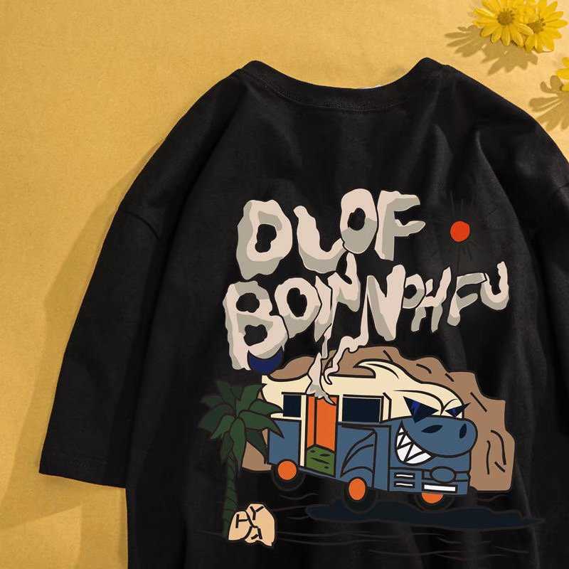 

Cartoon American Letter Printing Short Sleeve T-shirt for Boys Summer Relaxed Hip Hop High Street Half Sleeve stussysi 919S, Dark gray pure cotton