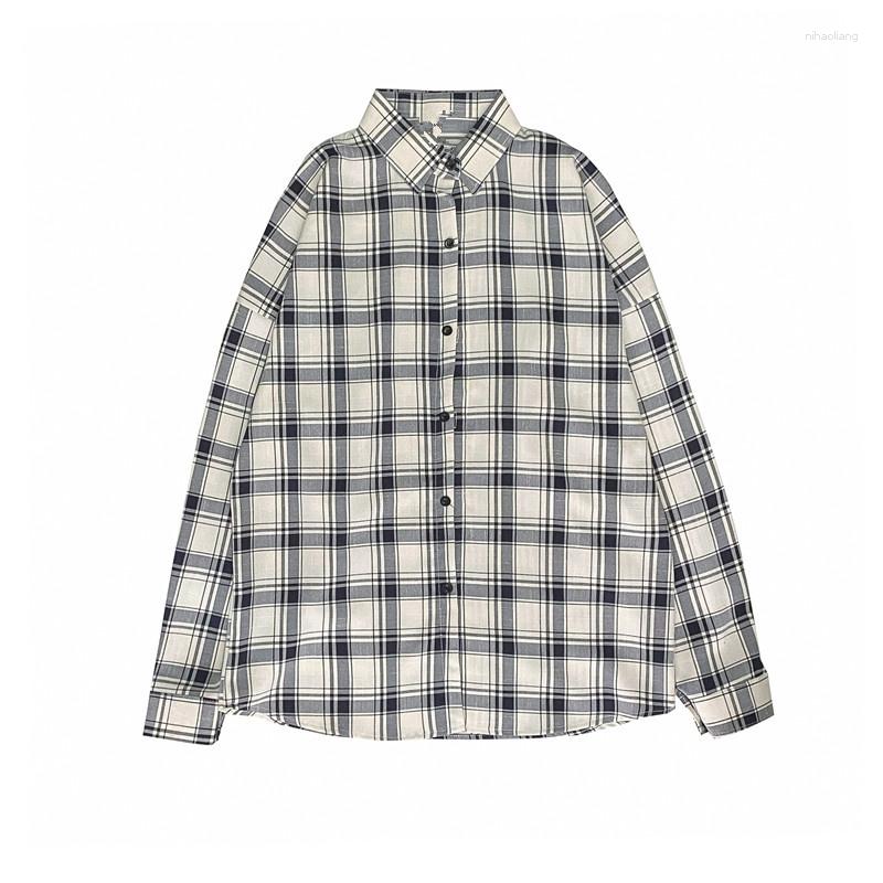 

Men' Casual Shirts Autumn Style Retro Plaid Shirt Men' Long Sleeved Korean Trend Loose Inch Ropa Clothing For Men, Gray