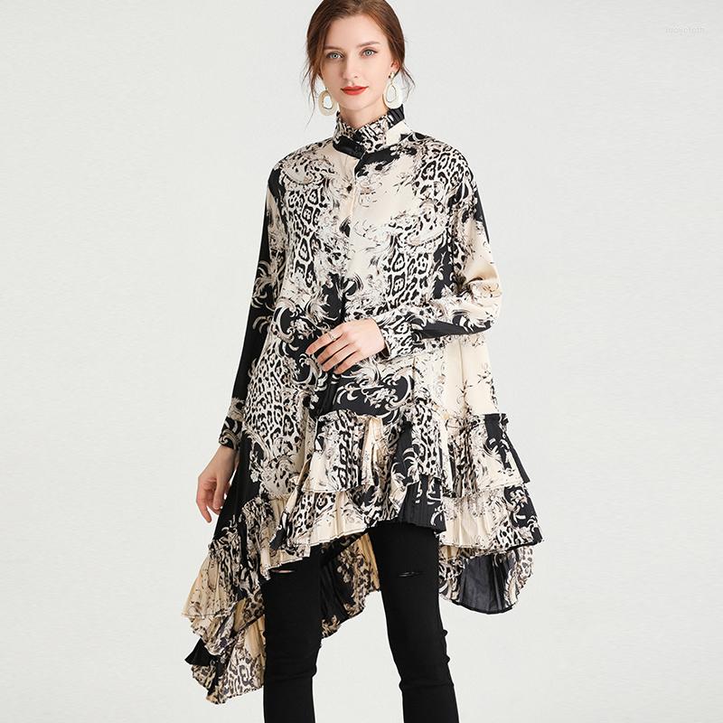

Women's Blouses Large Size Ladies' 2023 Spring Fashion Loose Causal Chiffon Shirt Print Long Sleeve Plus Stand Collar Irregularit, Paisley