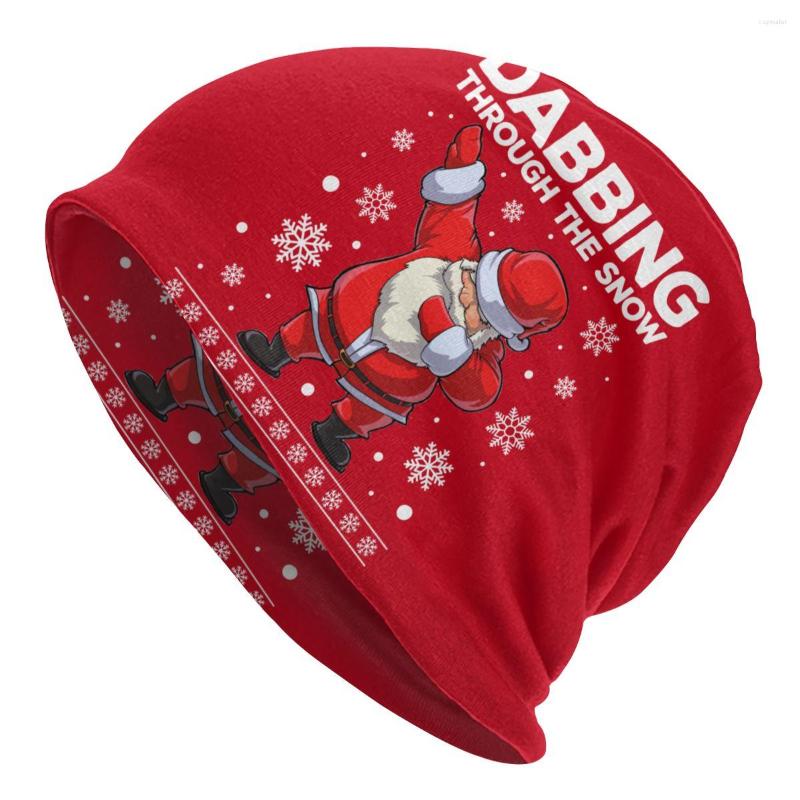 

Berets Dabbing Santa Through The Snow Skullies Beanies Hat Hip Hop Autumn Winter Ski Unisex Caps Adult Warm Dual-use Bonnet Knit, Black