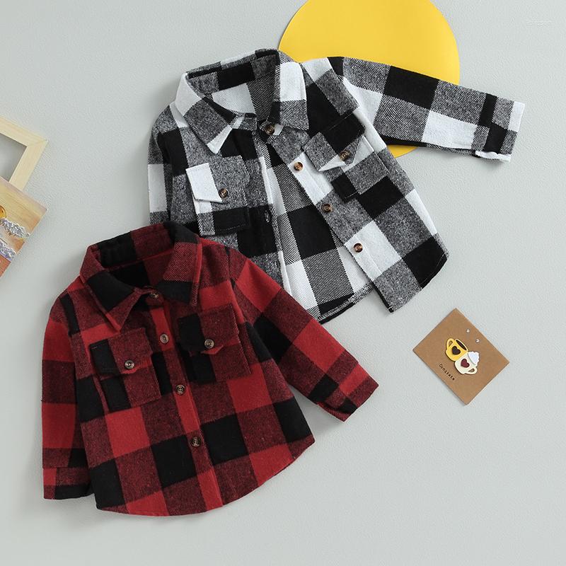 

Jackets Toddler Baby Boys Girls Flannel Shirts Long Sleeve Plaid Jacket Button Down Coats Autumn Tops, Black