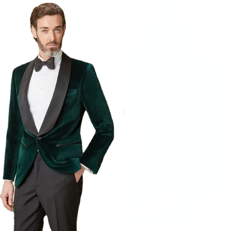 

Green Velvet Wedding Tuxedos Black Shawl Lapel Groom Wear Pants Suits Mens Designer Jackets Custom Made Blazer 1 Piece, Same as image