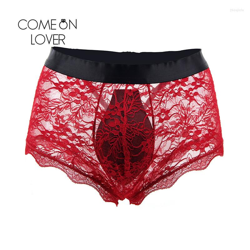 

Underpants Comeonlover Transparent Man Lace Floral Erotic Mens Boxer Shorts Mid Waist Back Bandage Sexy Boxershorts Men MPL073, Black man boxer