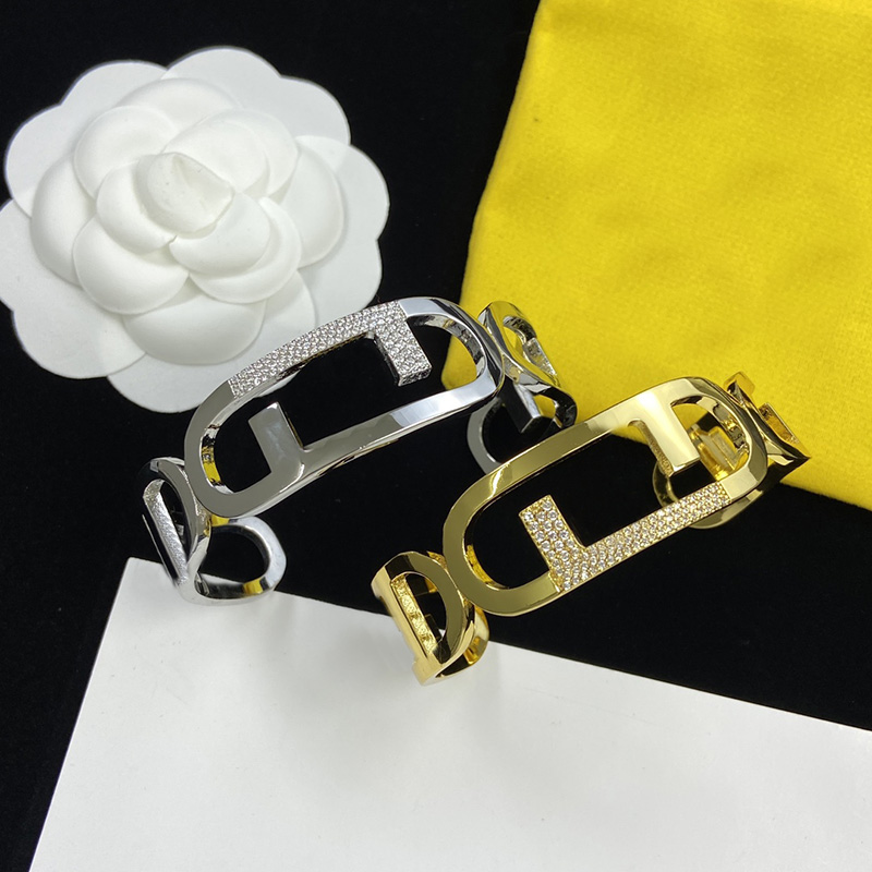 

New Diamond Bracelets Gold Letter Bangle Bracelet Luxury Designer Jwerlry Open Lock Bracelet Women F Cuff Bangles Designers Accessories