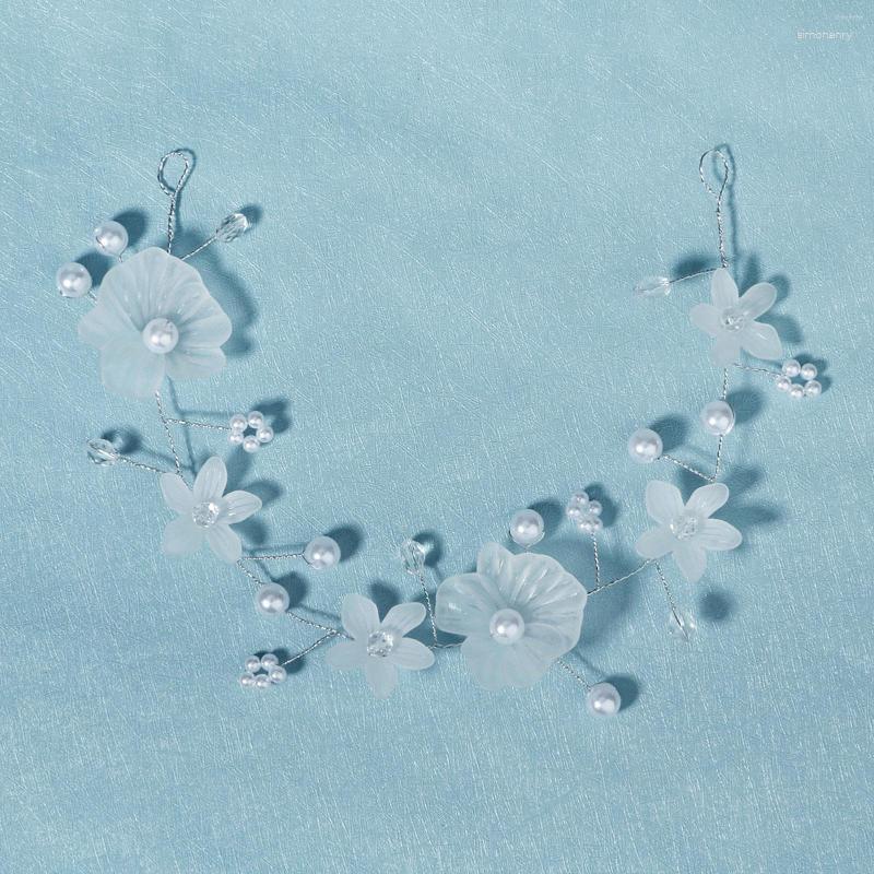 

Hair Clips White Flower Headband Pearl Headpiece Simple Jewlery For Bride Wedding Beaded Headwear Women Girls Party Accessories