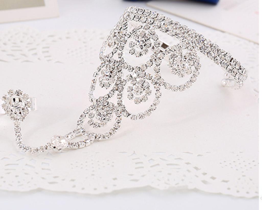 

New Fashion White Diamond Hand Chian Jewelry Silver Chain Women Bride Silver Charm Bridal Accessories Wedding Hand Bracelets Weddi8159443