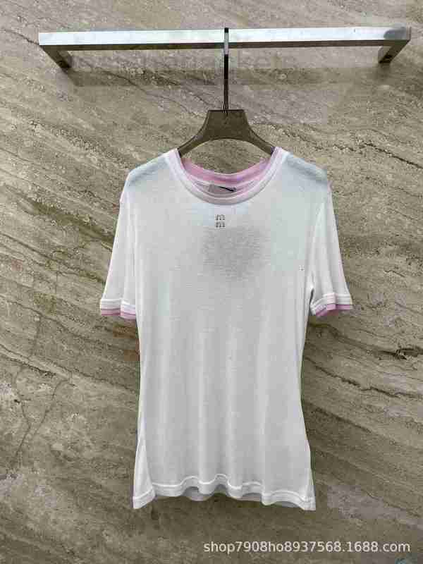 

Women' T-Shirt Designer 23 Spring/Summer New Fake Two Piece Contrast Hot Rolled Diamond Letter Decoration Tencel Round Neck Short Sleeve Top DPAD, White5