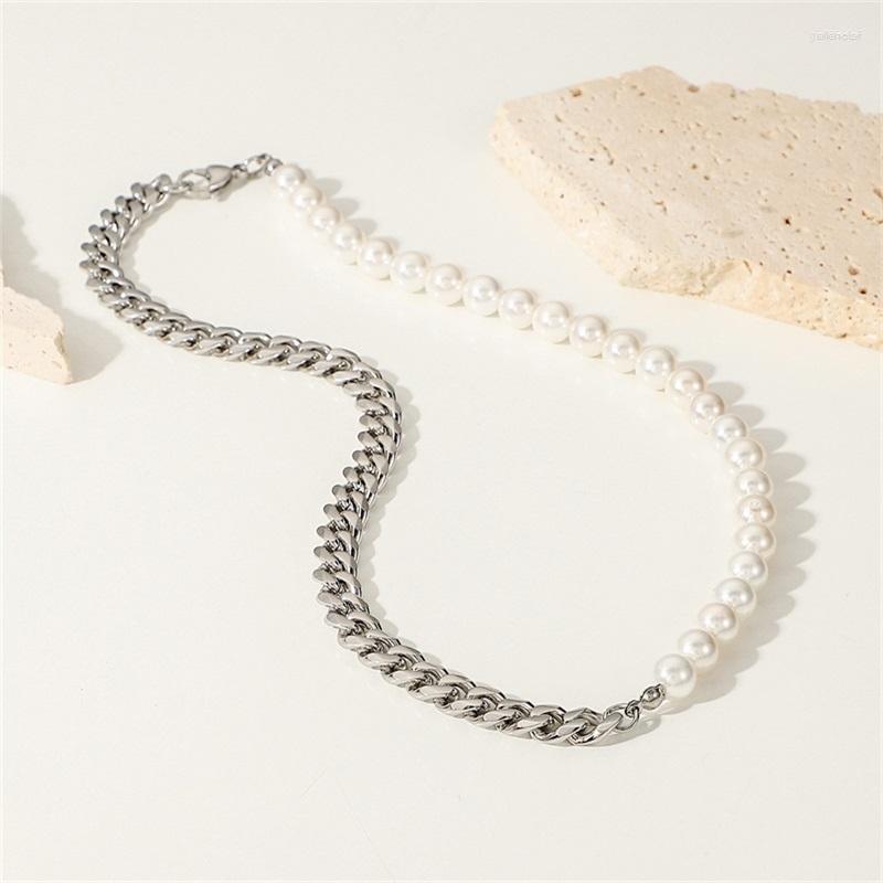 

Choker Youthway Pearl Stainless Steel Cuban Chain Necklace 2023 Fashion Charm Handmade Jewelry Man WaterProof Collar
