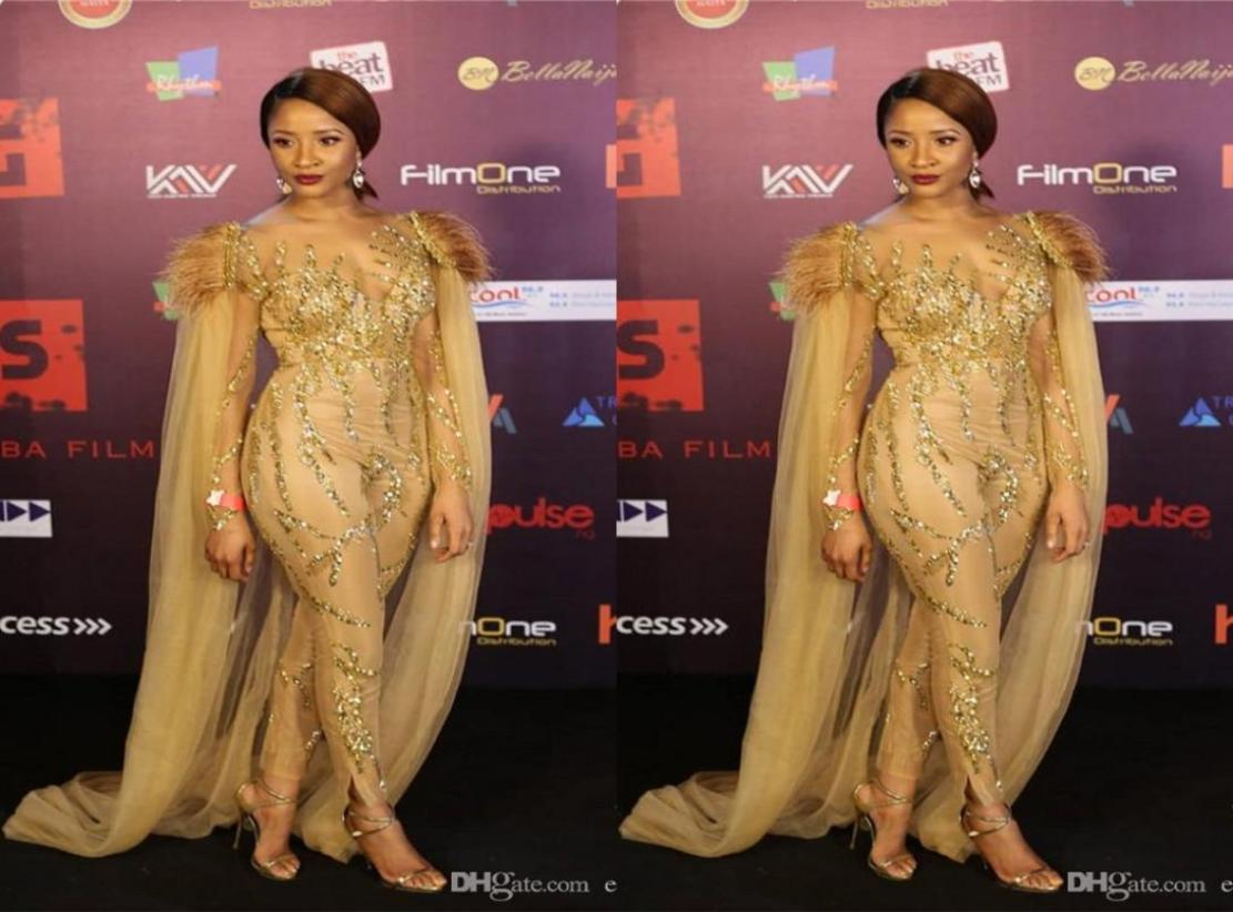 

Sexy Sparkly Gold Sequined Prom Dress With Shawls Luxury long Sleeves Jumpsuits Plus Size African Evening Party Gown7899684, Hunter green