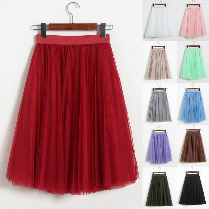 

Skirts 2023 Women's A Line Skirt Mid Long Tutu Ruffle Mesh Vintage Chiffon Adult Tulle Elastic High Waist Pleated Midi, Green