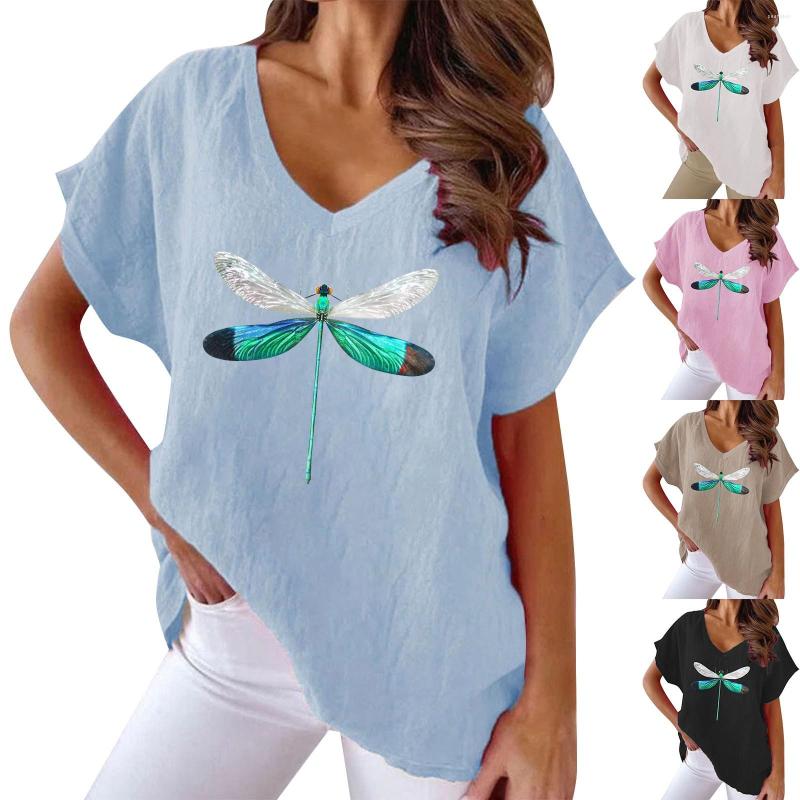 

Women's T Shirts Women's Short Sleeved Animal Print V Neck Loose Casual Shirt, White