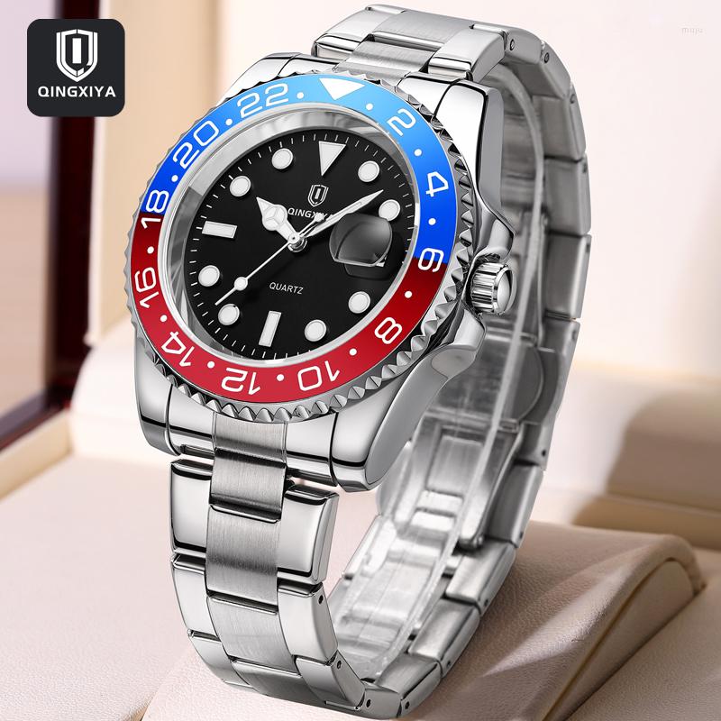 

Wristwatches QINGXIYA Top Mens Watches Stainless Steel Waterproof Luminous Date Fashion Water Ghost Series Quartz Watch For Men, Black