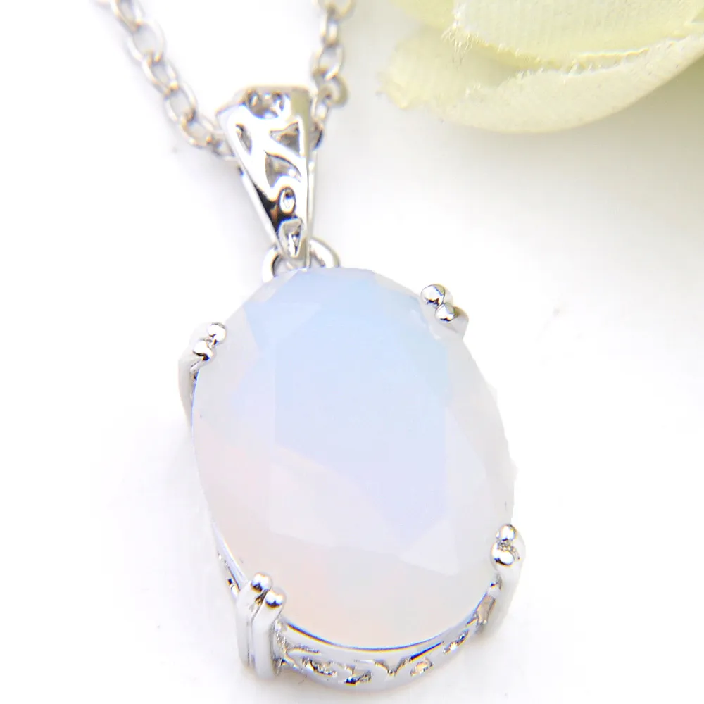 

Luckyshine 6Pcs Natural stone Moonstone Gems 925 Sterling Silver Oval Vintage for WomenWedding Engagement Pendants Jewelry