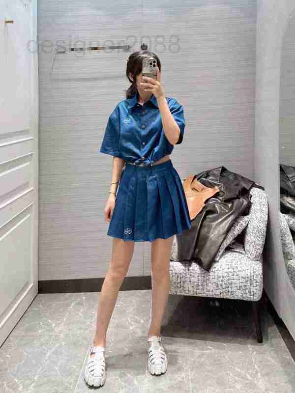 

Two Piece Dress designer 2023 Summer New Polo Collar Shirt with Pleated Half Skirt Set 7GDF, Royal blue