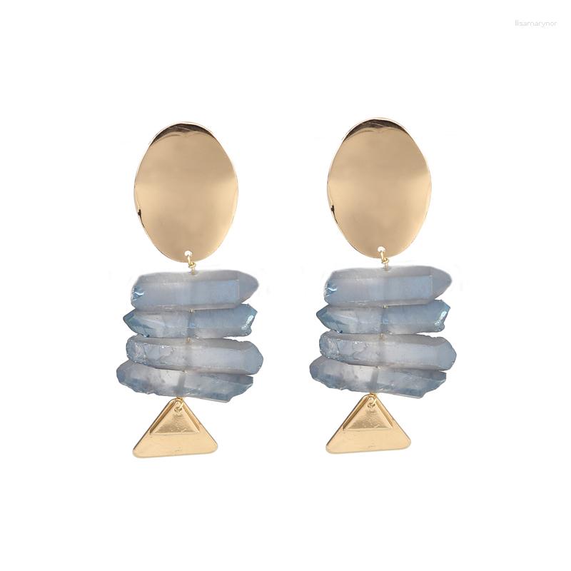 

Dangle Earrings Gold Color Irregular Oval Metal Earring-Natural Quartz Druzy Stone Jewelry For Women