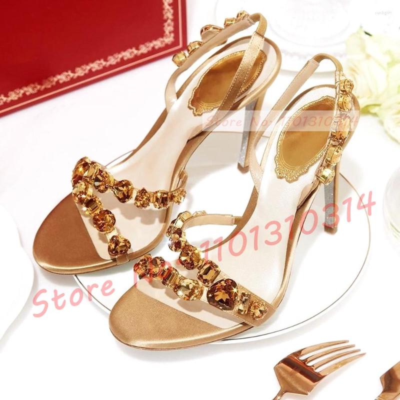 

Dress Shoes Crystal-set Slingback Heeled Sandals In Suede Women Flashy Multicolor Gems Front Strap Shoe Real Leather Luxury Evening, Black