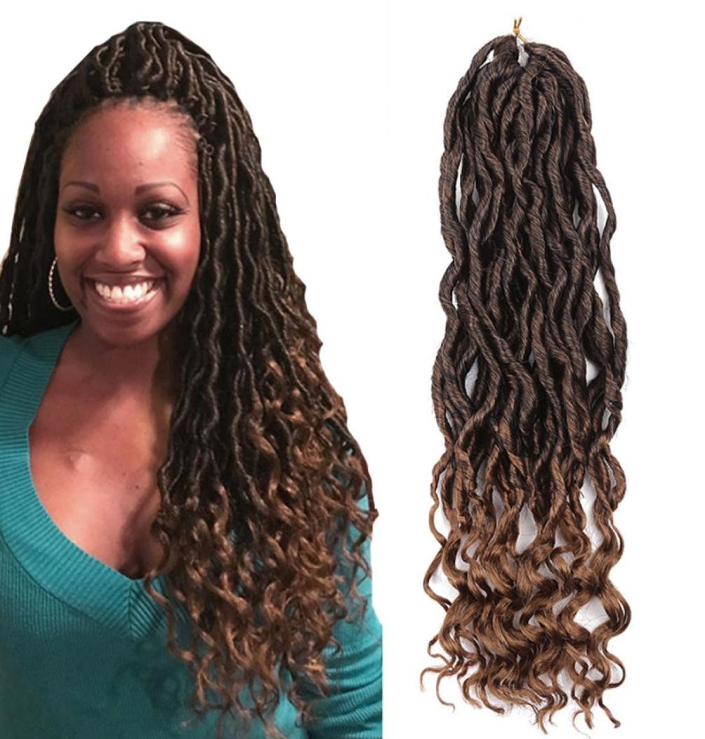 

Faux Locs Crochet Hair Ombre Crochet Braiding Hair with Curly Ends Black Mixed Light Brown Heat Resistant Synthetic Hair Extension3089008