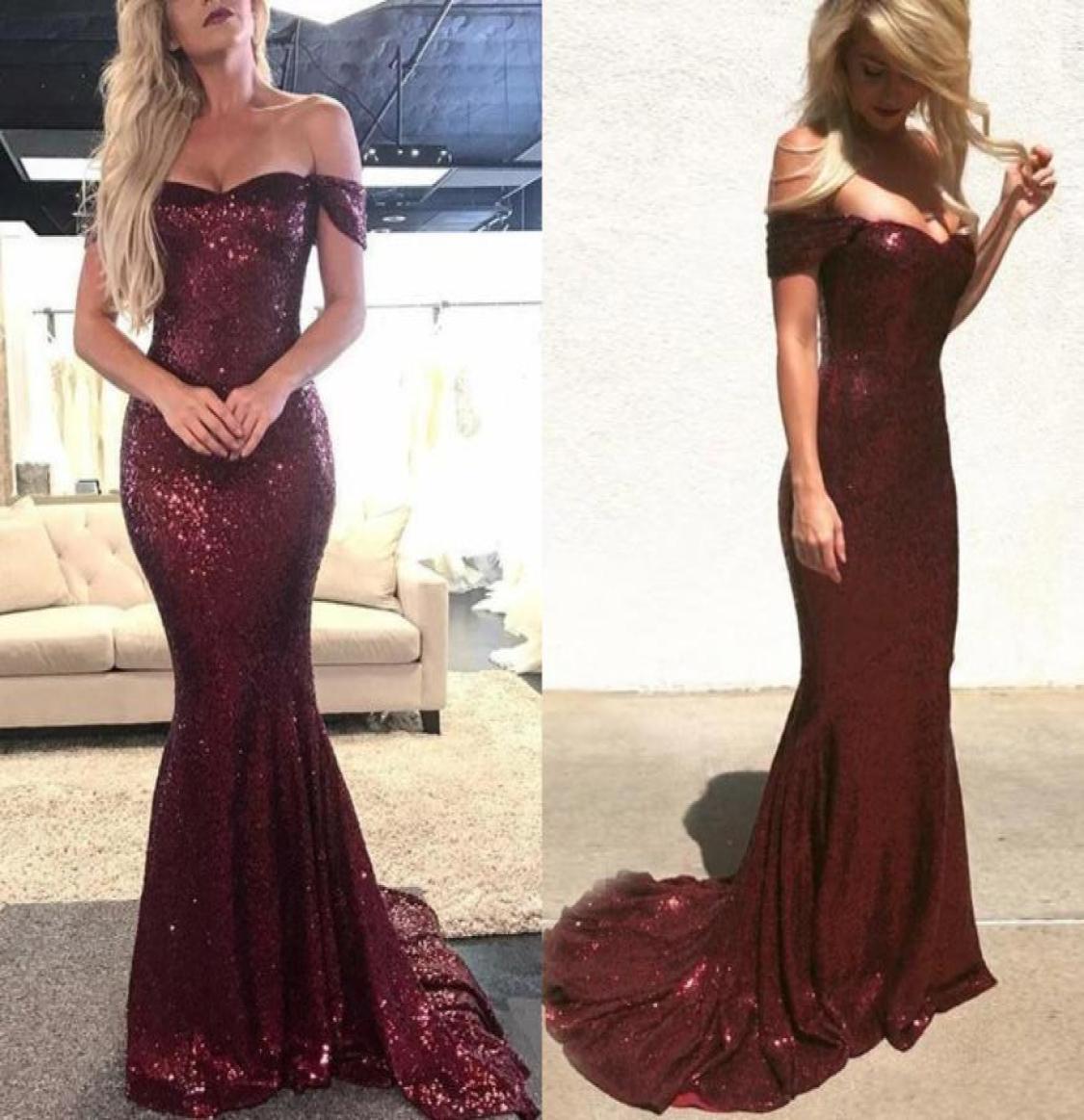 

2022 Sexy Burgundy Mermaid Evening Dresses Sequined Prom Party Off Shoulder Cap Sleeves Backless Sweep Train Plus Size Formal Gown8862426, Hunter green