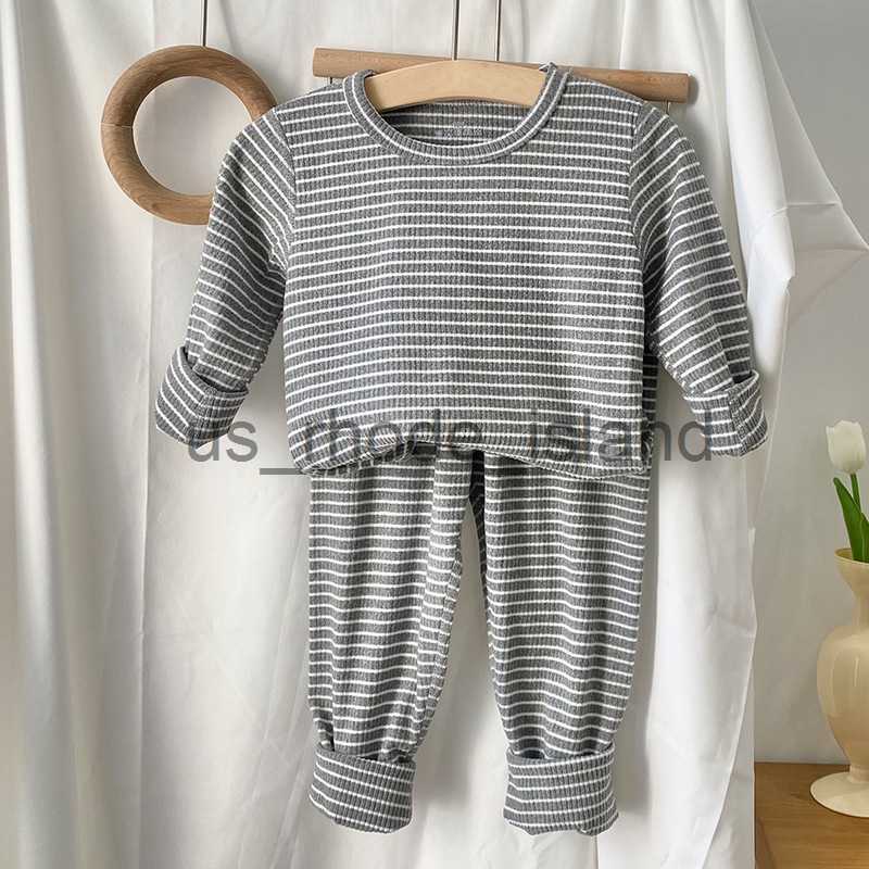 

T-shirts Winter Warm Pyjamas Sets for Boys Kids Stripe Pajamas Suits Toddler Sleepwear Autumn Clothes for Children from 2 to 15Years Old x0628, Pr999