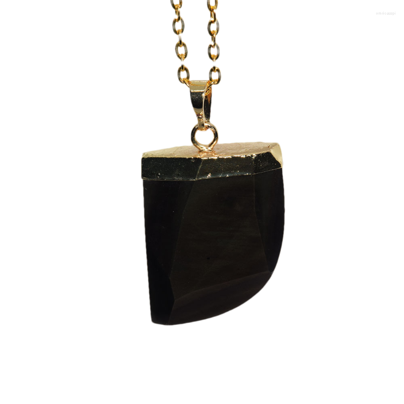 

Pendant Necklaces Gold Plating Black Obsidian Stone Chain Necklace Horn Stones Jewelry Gift 2023 Women Moon Large Big Point Gem