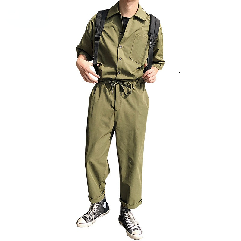 

Men's Jeans Summer Bodysuit Folr Neck Short Sleeve Casual Straight Leg Pants Loose Size Fashion Personality Youth Black 230628, Khaki