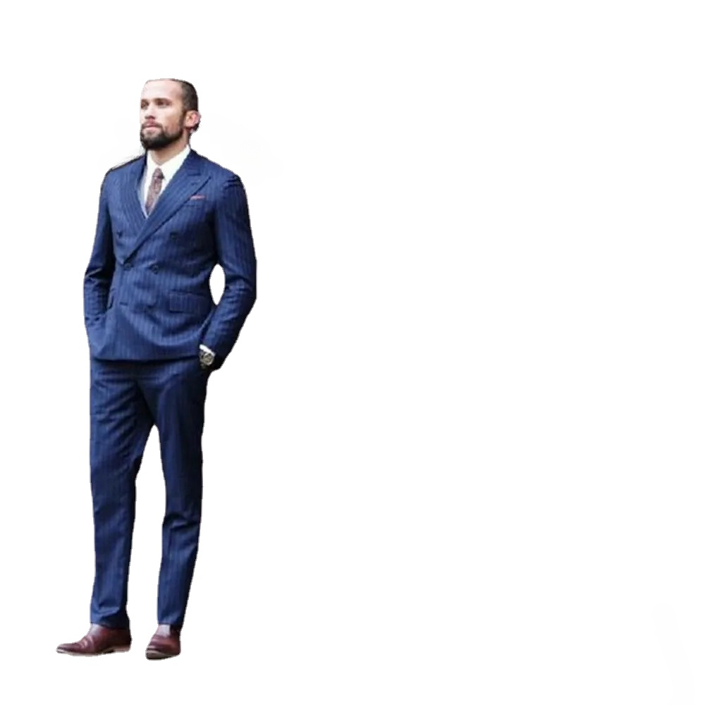 

Blue Stripe Wedding Tuxedos 2 Pieces Double Breasted Peaked Lapel Groom Wear Party Prom Best Men Blazer Suit(Jacket+Pants), Yellow