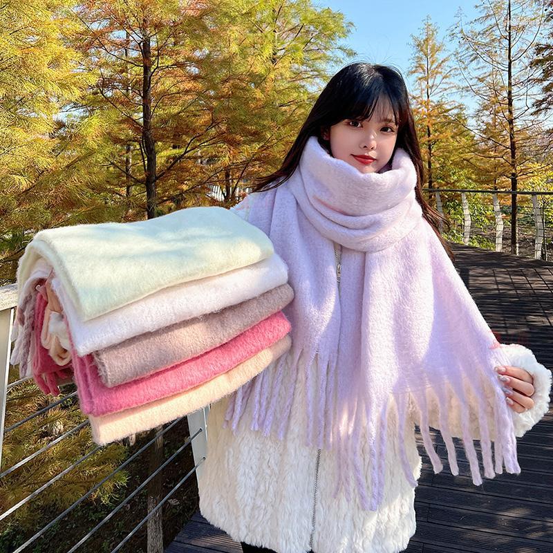

Scarves Solid Color Women Long Scarf Tassels Winter Warm Shawl Cape Accessories Knitted Neck Warmer