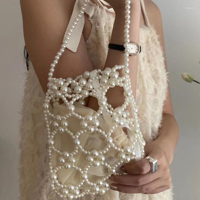 

Evening Bags SHINE Summer Hollowed-out Pearl Beach Bag Women's Cute Portable Handmade Beaded Handbags Customized Leisure Party Clutch, Transparent