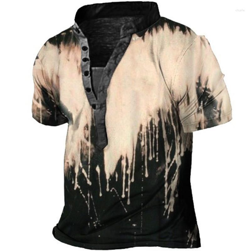 

Men's T Shirts Summer Vintage Men's Cotton Printed Cardigan Hip Hop Style Loose Stand Collar Casual Fashion Short Sleeve T-shirt